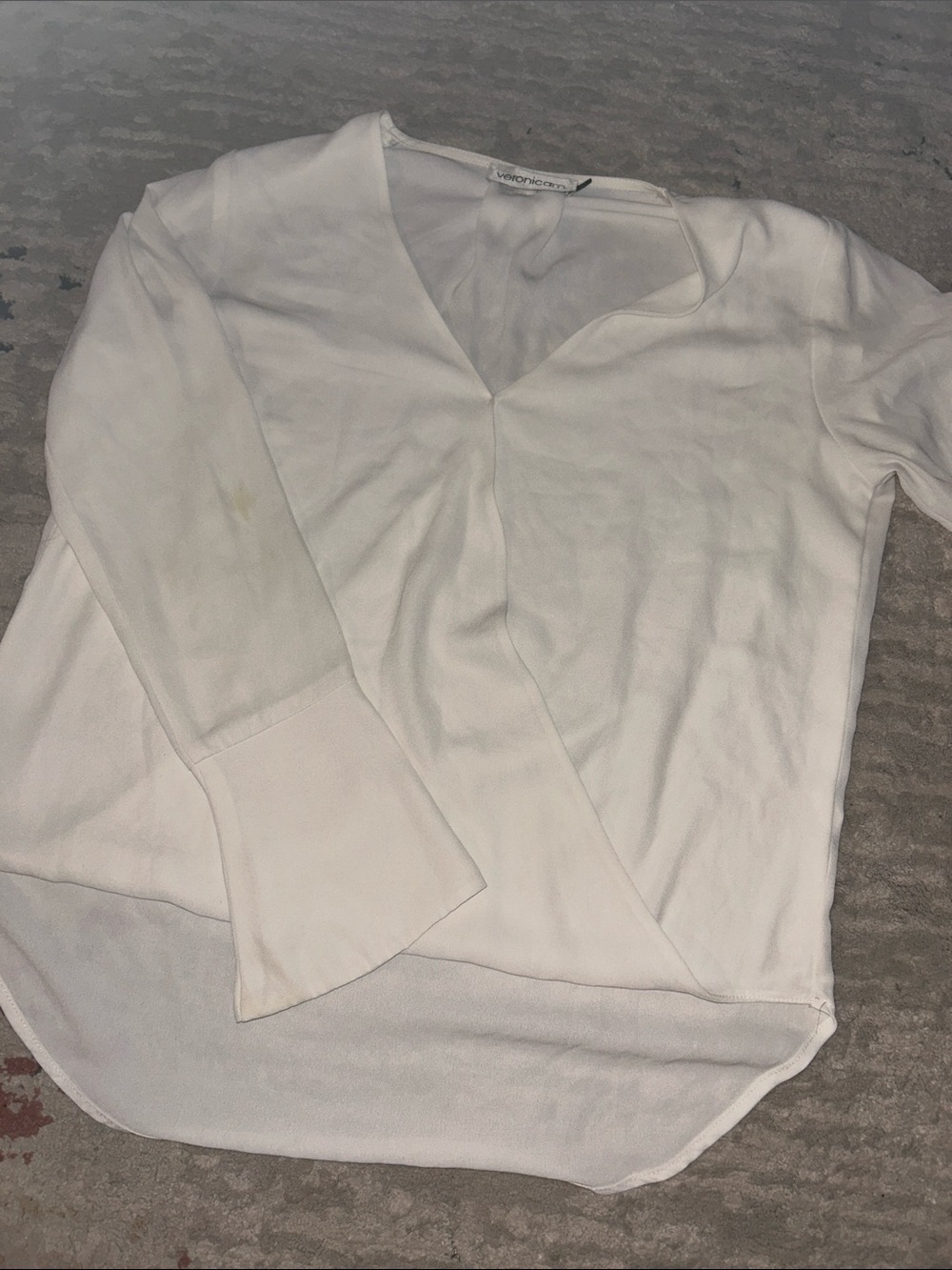 Veronica M Cream V-Neck Wrap-Front Blouse with Flared Cuffs